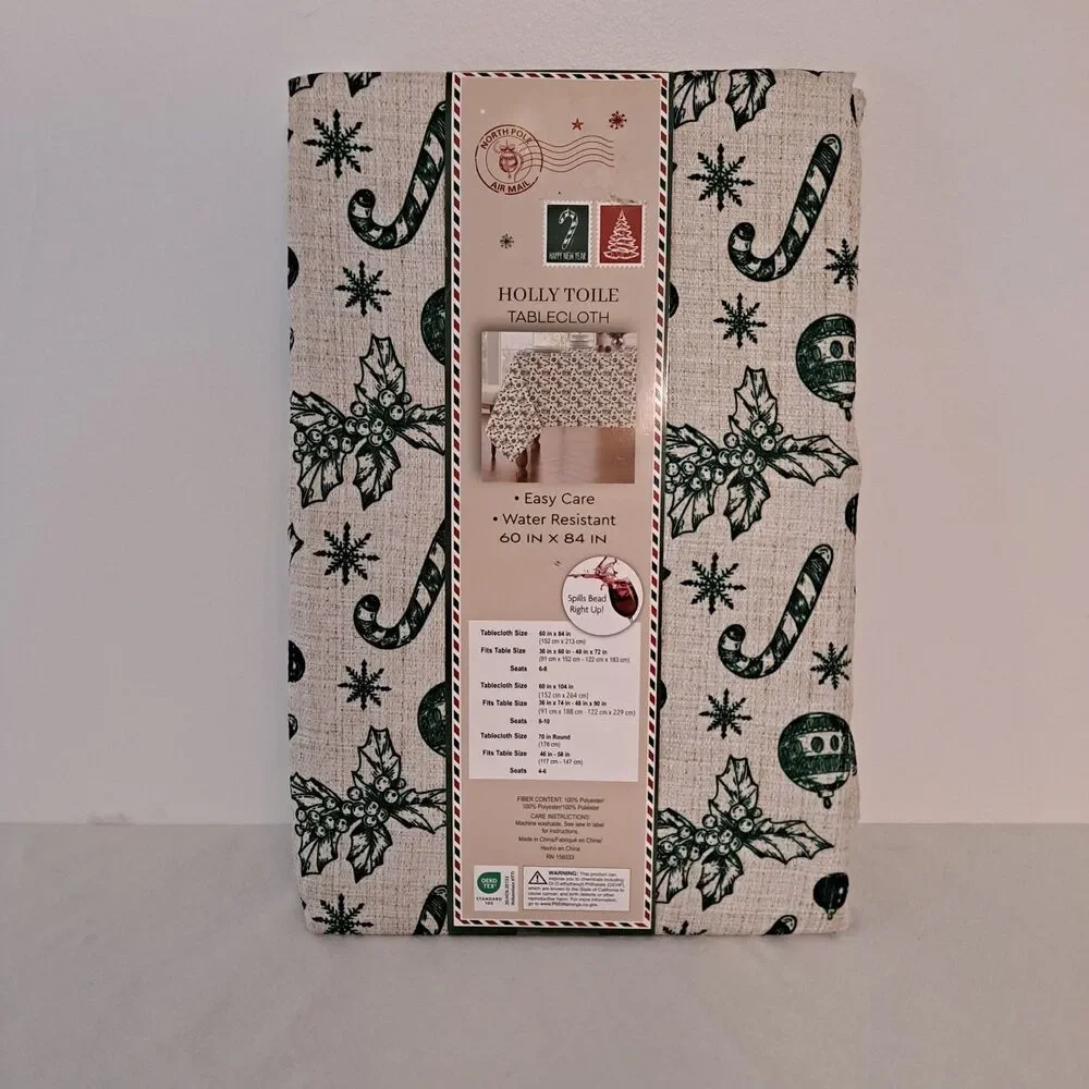 Holly Toile Christmas Tablecloth 60
